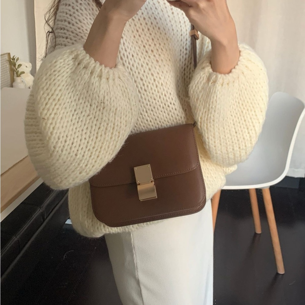 Brown Calfskin Leather Box Bag